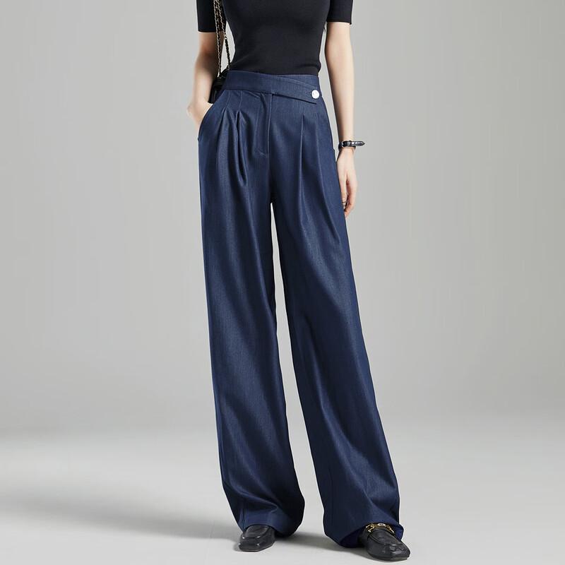 Demana Tencel-Look Denim Pleated Straight Leg Trousers