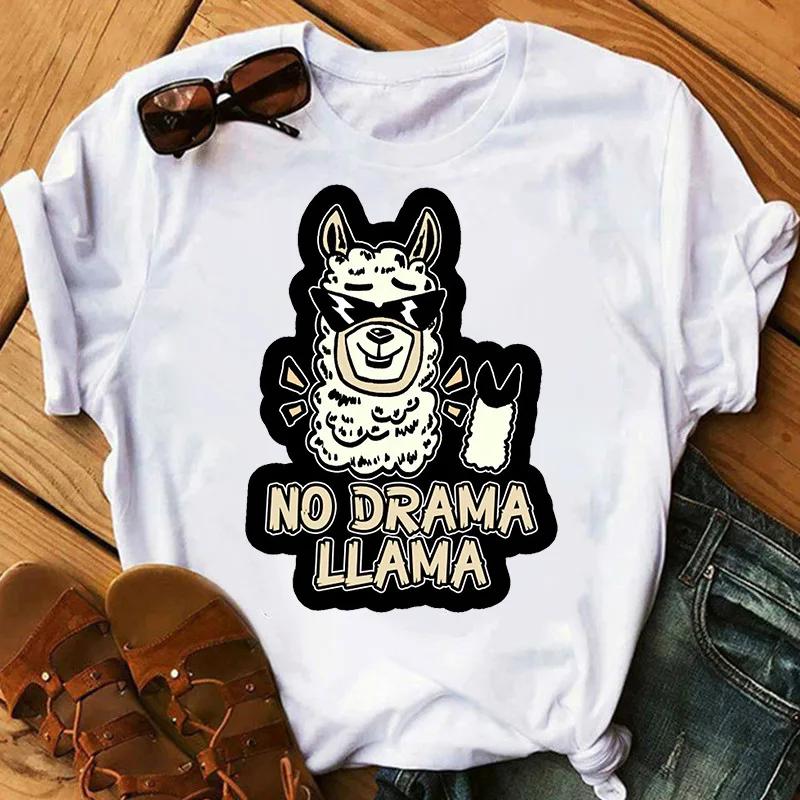 Трава Грязь Лошадь Лама Принт Женская Футболка Короткий Рукав Круглый Вырез Свободная Женская Футболка Женская Футболка Топы Camisetas Mujer