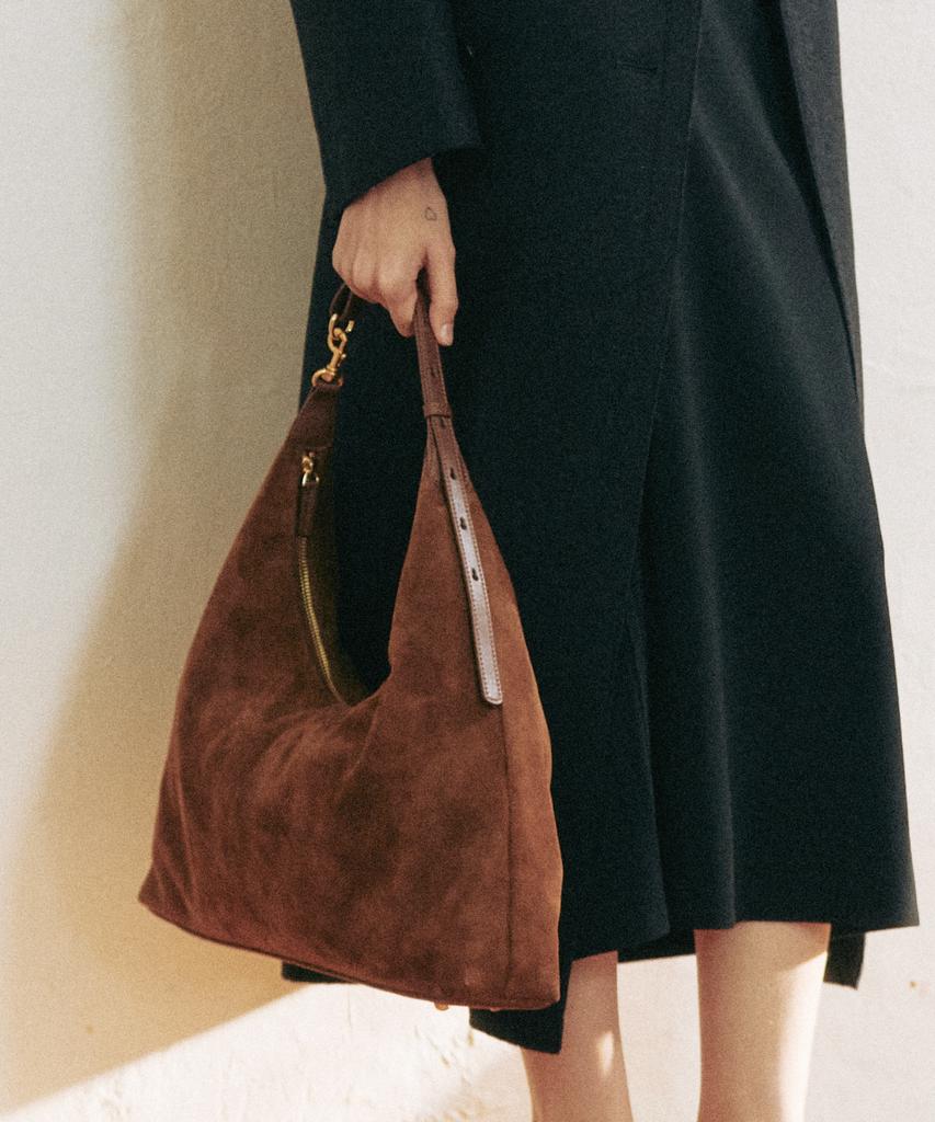 Komorebi Museum B05-4 Cow Leather Buckle Round Hobo Bag_Suede Brown