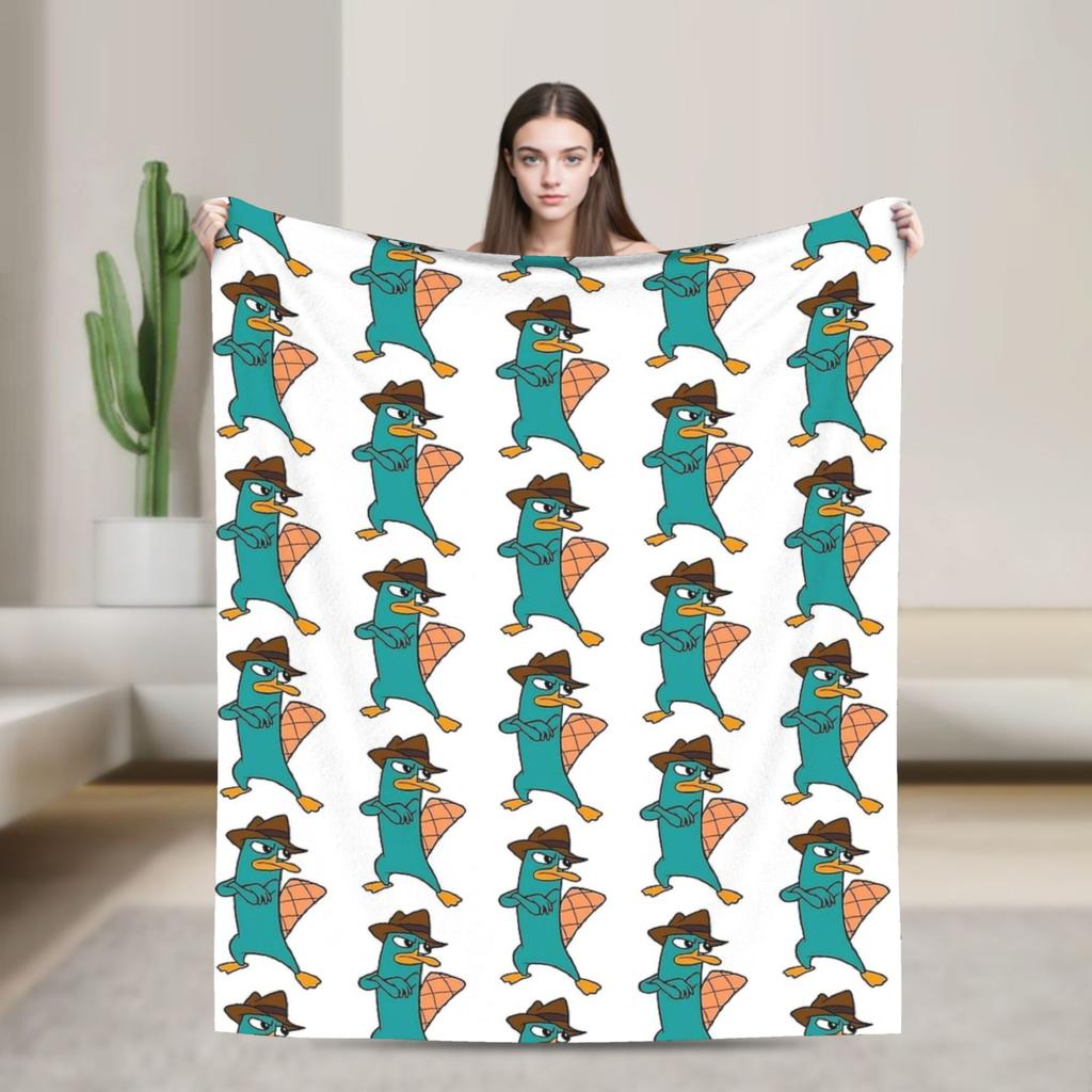 Perry the Platypus Cartoon Duck Plush Blanket Students Flannel Throw Blanket For Couch Chair Warmized Quality Bedspread