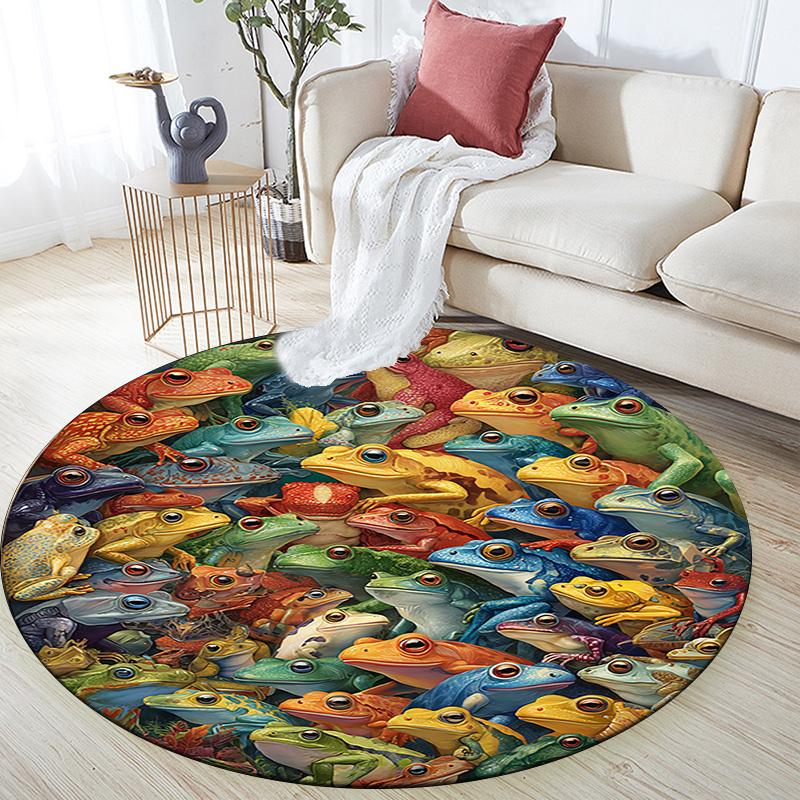 Frogs Round Area Rug,Carpet Rug for Living Room Bedroom Sofa Playroom Decor,Non-slip Floor Mat