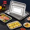 Kitchen Stainless Steel Thicken Food Storage Tray Rectangle Sausage Fruits Dish Hotel Metal Dinnerware Baking Pastry Pans Plate