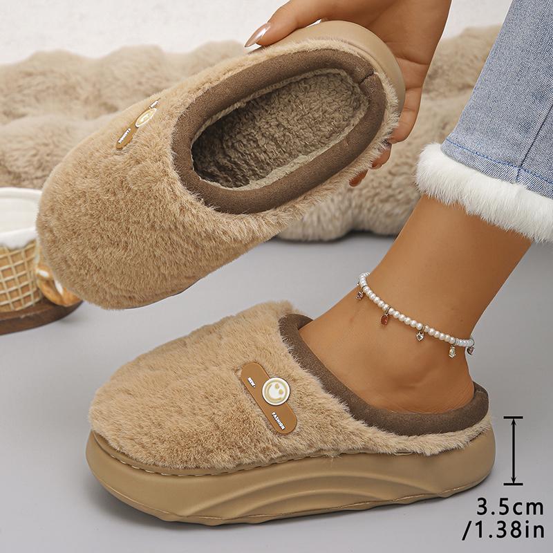 Модные зимние хлопковые тапочки на толстой подошве для женщин, удобная подошва, нескользящие домашние тапочки для женщин, теплые плюшевые тапочки-слайды на платформе для дома