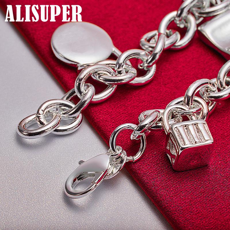 925 Sterling Silver Bracelet Heart / Circle / Square Lock Bracelets Jewelry