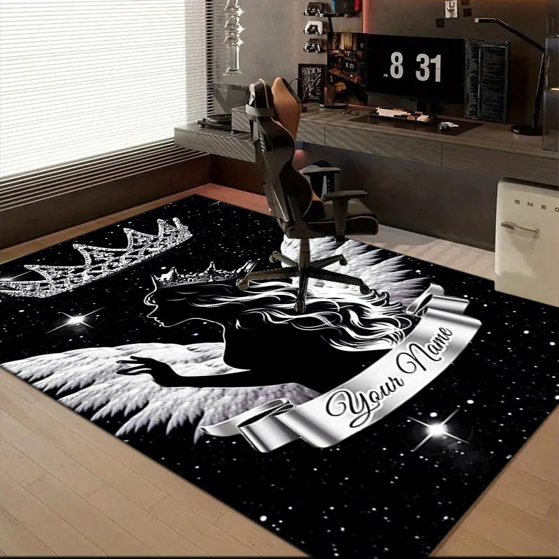 1PC Custom Name "Royal Angelic Crown" Theme Floor Mat Ideal for Living Room, Game Rooms, Office, Bedroom, Floor Mat Playful Design