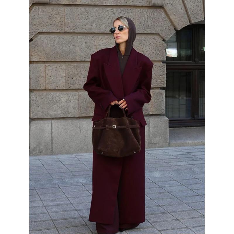 Elegant Double-breasted Woolen Long Coat Women Fashion with Pockets Full Sleeves Overcoats New Female High Streetwear