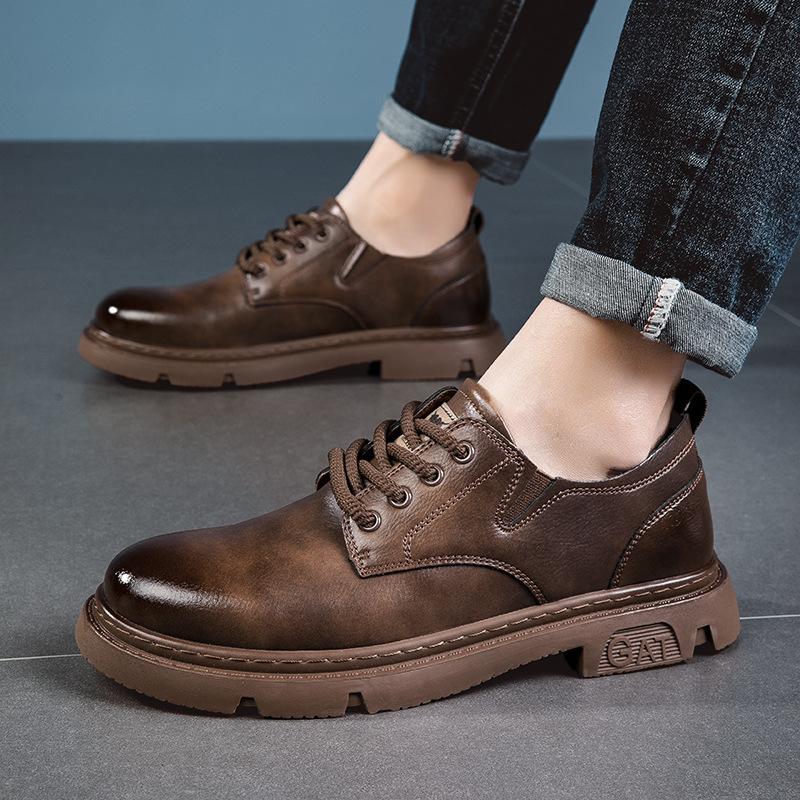 Мужская обувь весна и осень новая британский стиль ретро повседневная кожаная обувь мужская летняя низкая обувь мартин бизнес обувь с увеличением роста