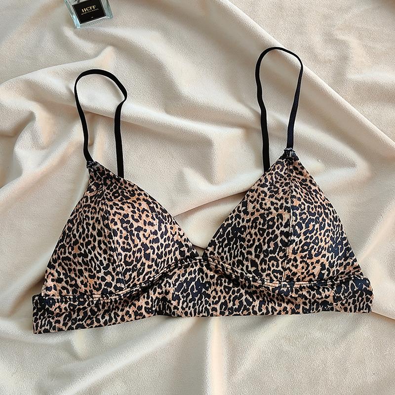 Сексуальное женское нижнее белье с леопардовым принтом, бюстгальтер с треугольными чашками, классическое бесшовное нижнее белье с открытой спиной, французский глубокий V-образный вырез, беспроводной бюстгальтер