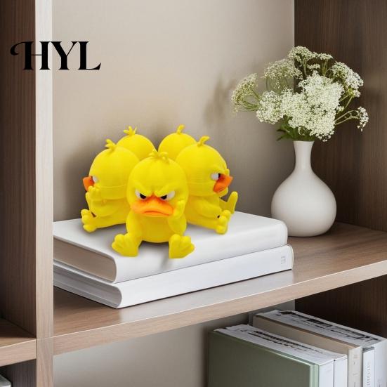 Yellow Duck Decoration Cartoon Angry Figurine 3D Printed Frowning Sitting Collectible Statue Sculpture Little Blue Ornament