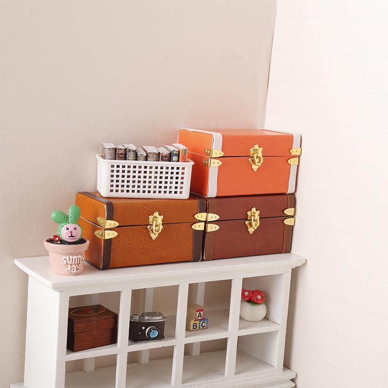 1:12 миниатюрных чемоданов для кукольного домика, винтажная кожаная багажная коробка, ящик для хранения, модель для дома, декор, игрушечный кукольный домик, аксессуары