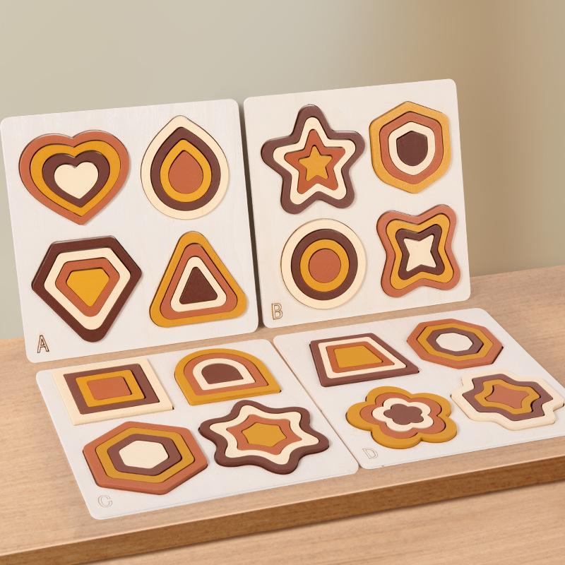 Children'S Early Education Shape Three-Dimensional Puzzle, Kindergarten Puzzle Color Shape Cognitive Puzzle Wooden Toy