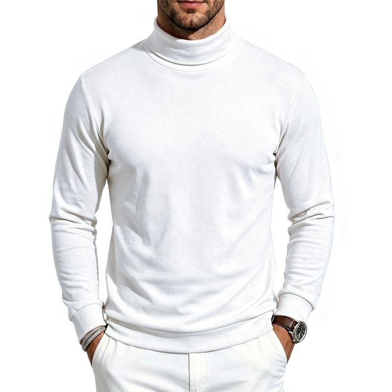 Casual High Neck Long Sleeve Fitted Solid Color Men S Basic T Shirt