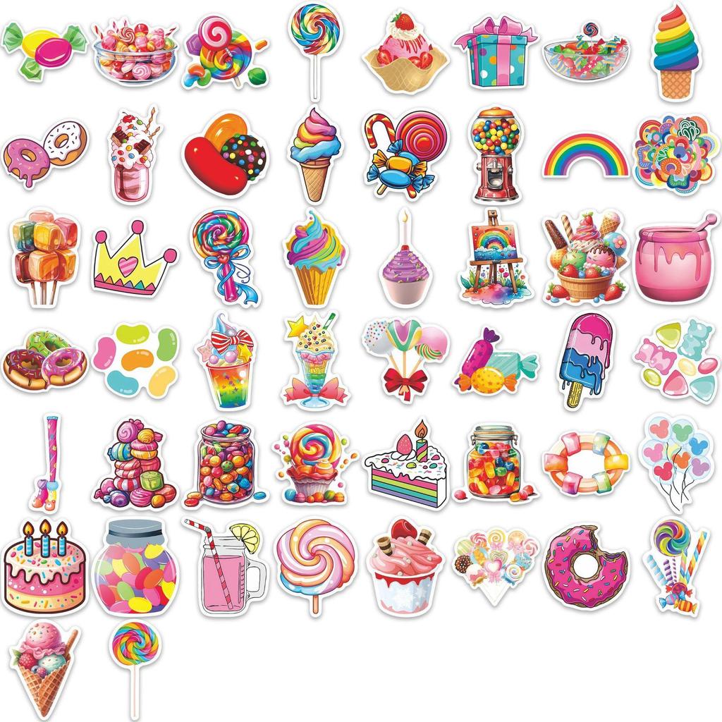 50PCS Cute Candy Dessert Creative Waterproof Stickers for DIY Notebooks, Journals, and Suitcases.