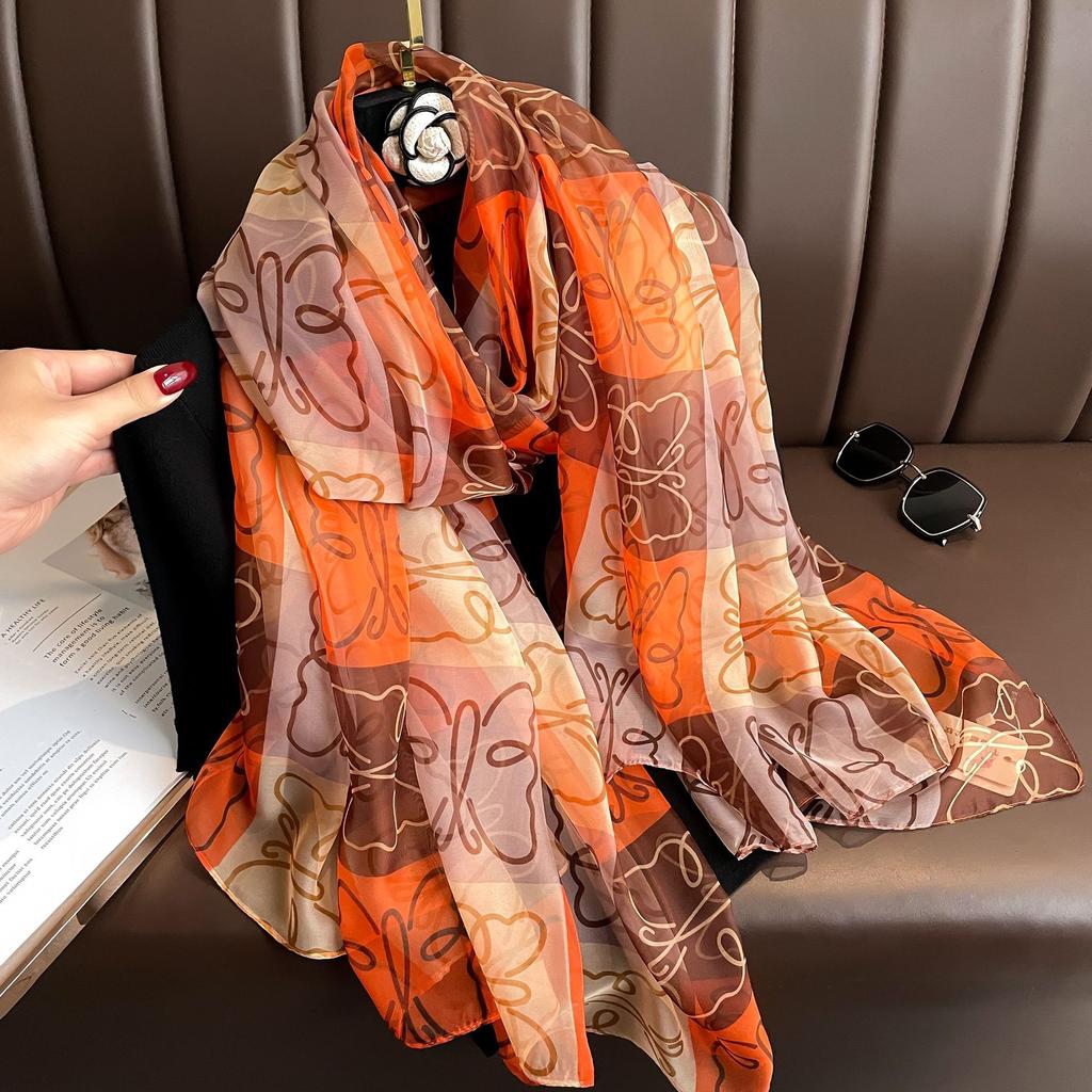 Women's Fashion Scarf Polyester Mature Style with Plant Pattern - Large Beach Shawl Wrap, Decorative Sun-Proof and Windproof