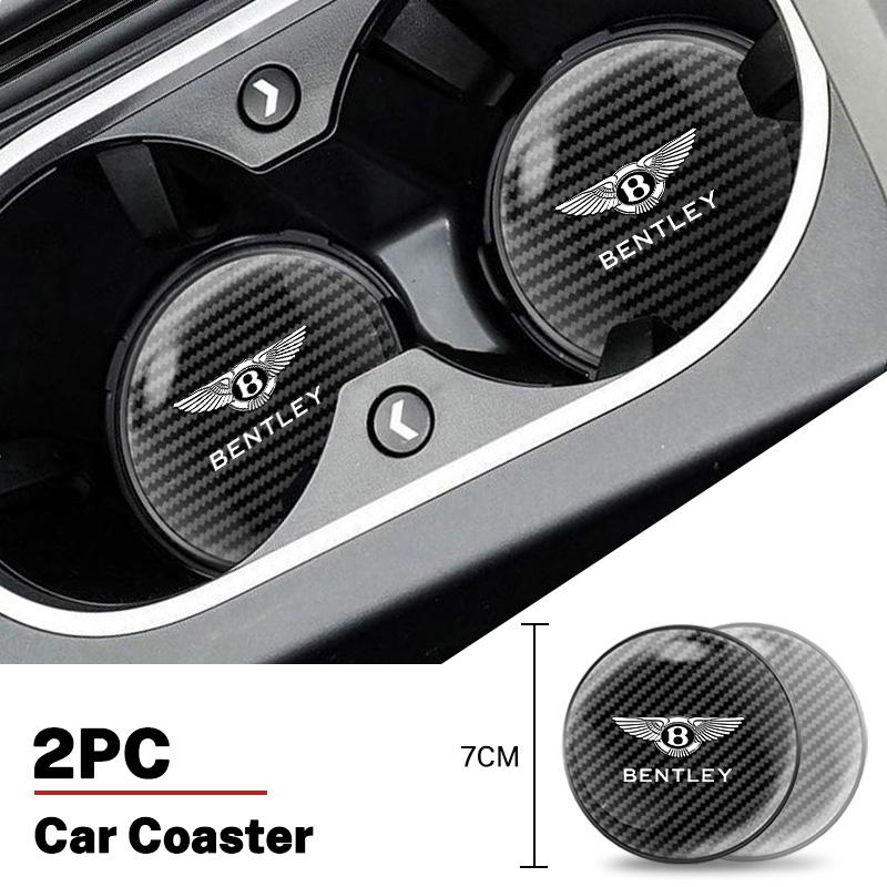 2PCS Carbon Fiber Car Interior Coaster Water Cup Pad Holder For Bentley Flying Spur Continental GT Bentayga Mulsanne Accessories