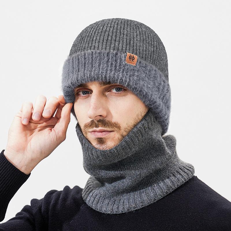 Winter Velvet Neck Cap Two-Piece Men's Outdoor Cold-Proof Warm Ear Protection Wool Knitted Hat
