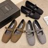 Women's Felt Mary Janes Shoes Square Toe Ballet Flats for Female New Fashion Buckle Strap Ladies Shoes Spring Autumn