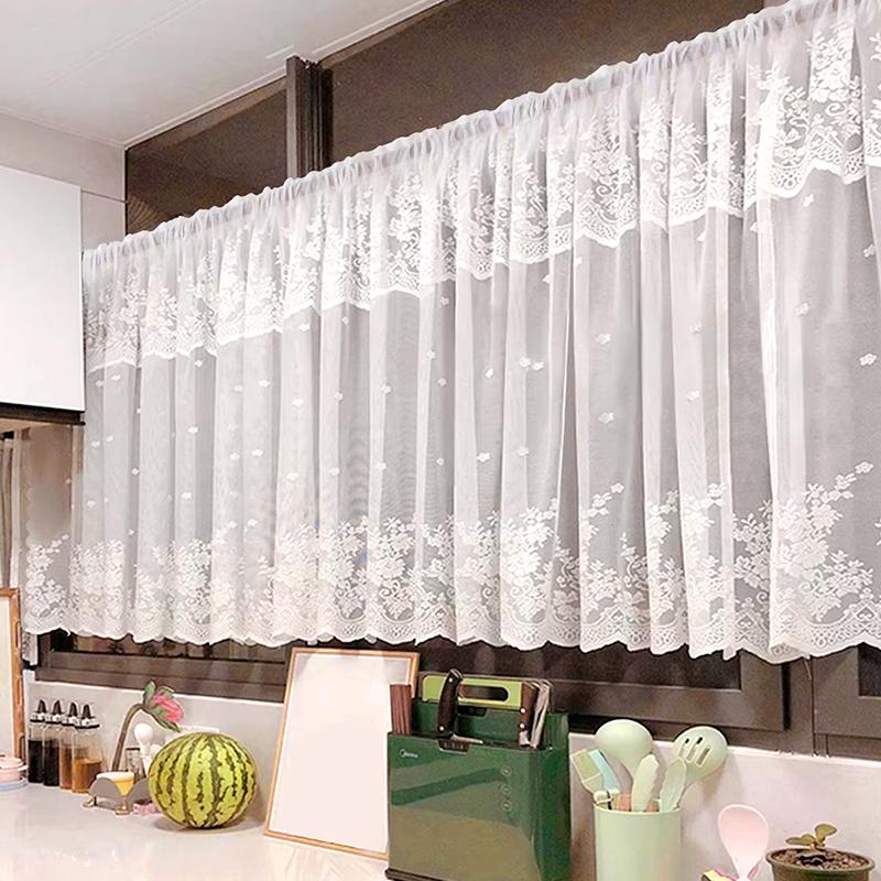 1Pc Through Pole Style Rural Style Curtain Half Blackout Double Row Lace Modern Partition Door Curtain Multiple Sizes Lace