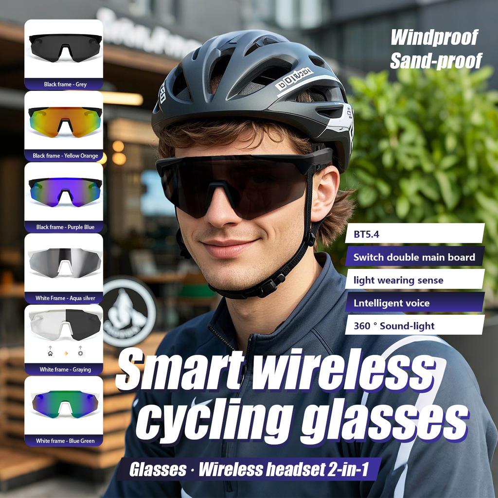 QY-Pro2 Smart Sports Cycling Glasses Wireless Open Earbuds Built-in Microphone UV400 Ultra-light Windproof Cycling Sunglasses