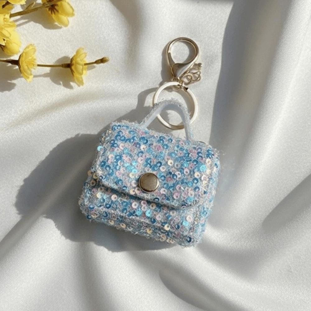 Leather Pouch Sequin Mini Earphone Case Keychain Lightweight Backpack Pendant Earphone Storage