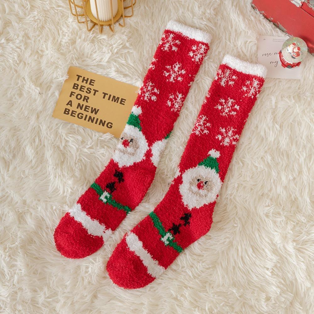 Мягкие носки для сна, мультяшные утолщенные носки для пола, зимние теплые рождественские носки для женщин