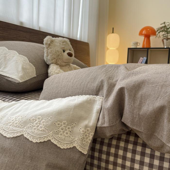 Французский стираный хлопковый комплект постельного белья Класса А, 2026 Студенческий Простой Muji Дом, 4 предмета