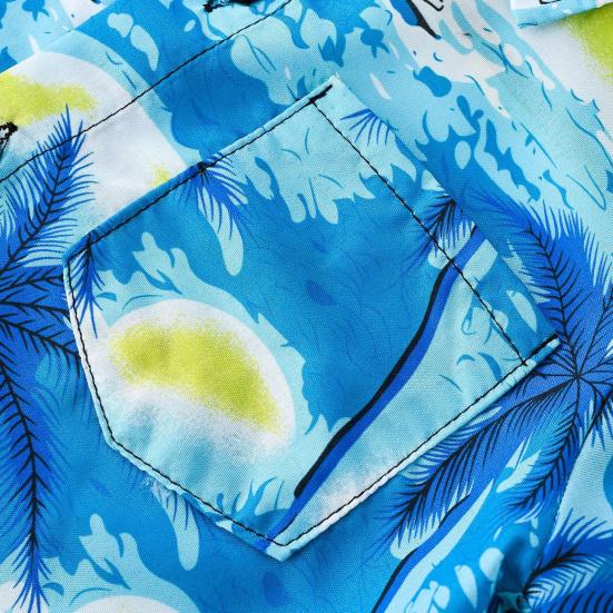 Гавайский комплект одежды для малышей-мальчиков с изображением заката, пальмовых листьев, рубашка и шорты для детей на берегу моря