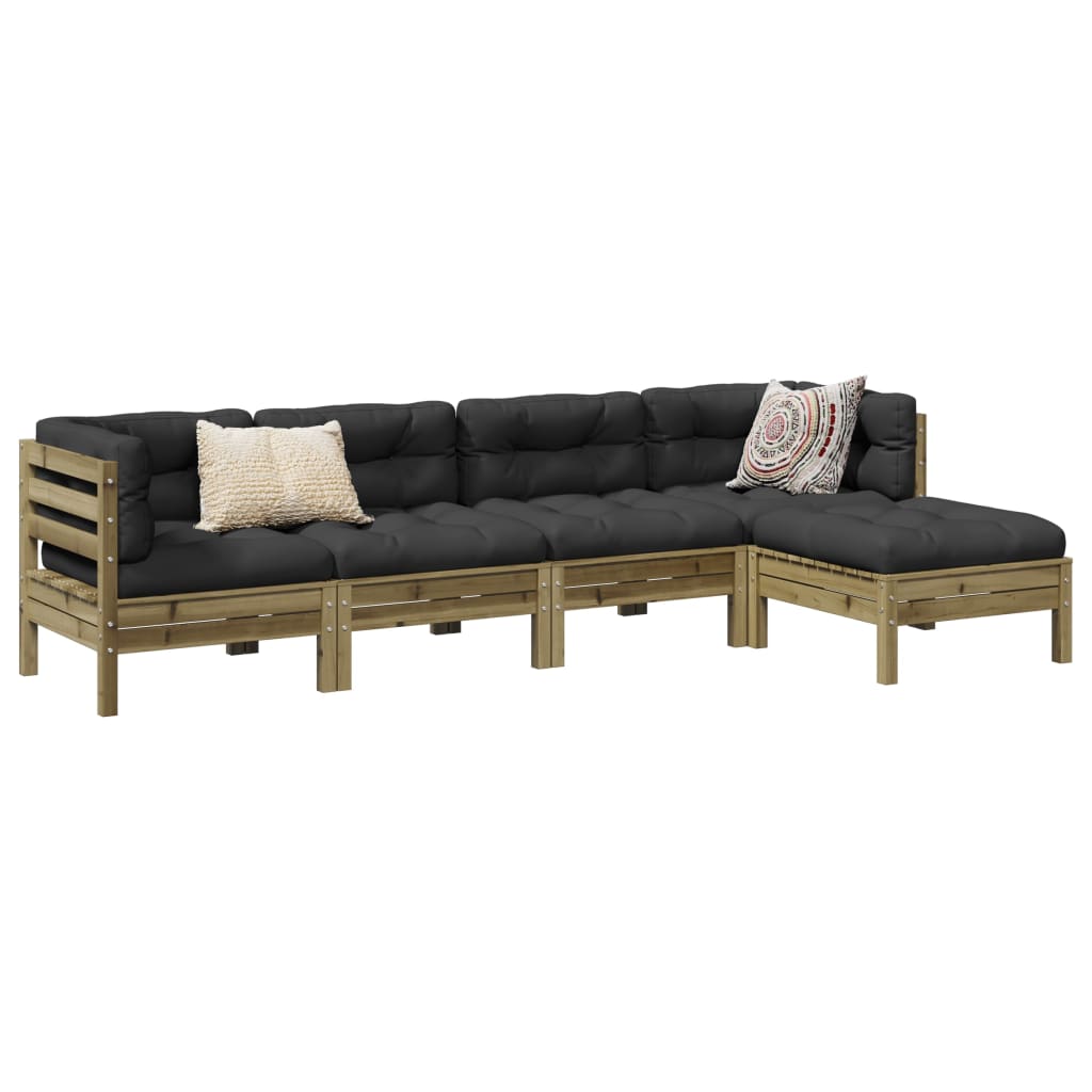 5 Piece Garden Sofa Set with Cushions Pressure Treated Pine Wood