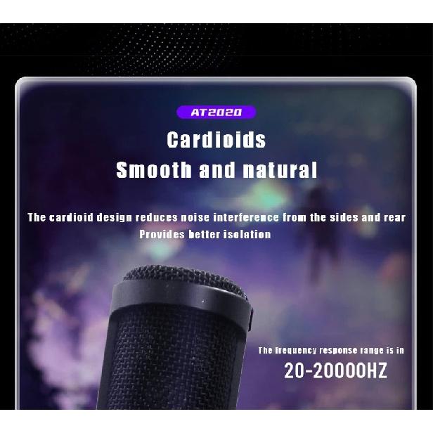 AT2020 Wired XLR Condenser Microphone Podcasting Desk Mic Stand Home Recording Studio For Singing Live Screaming