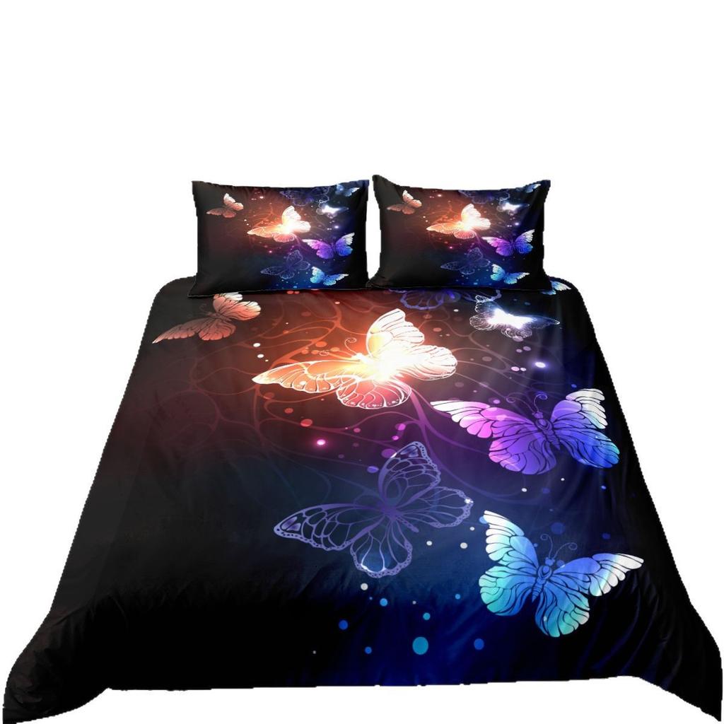 3D Digital Printing Butterfly Flower Three-Piece Bedding Quilt Cover, Direct Sales