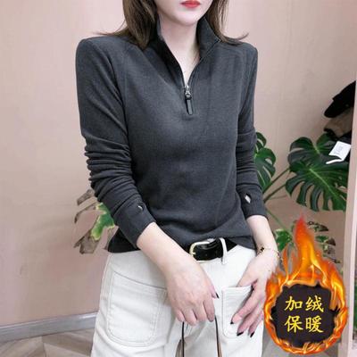 Утепленная теплая водолазка с высоким воротником, двухсторонняя бархатная подкладка, женская новинка зимы 2025 года, универсальный топ с длинным рукавом и молнией до середины груди для ношения под одежду