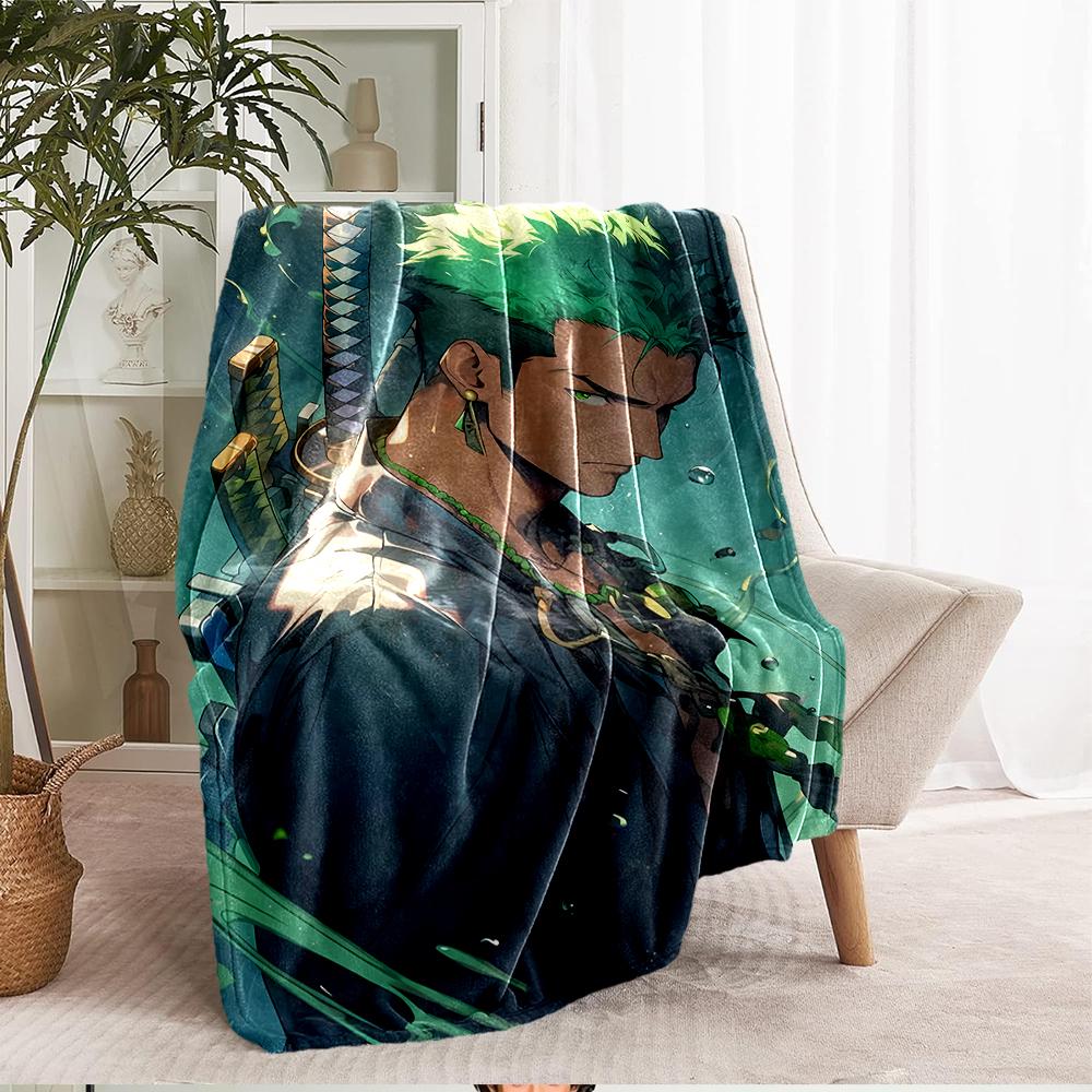Roronoa Zoro Theme Printed Blanket - Perfect for Couch, Bed, Travel & Outdoor Use | Machine Washable, Cozy & Durable.
