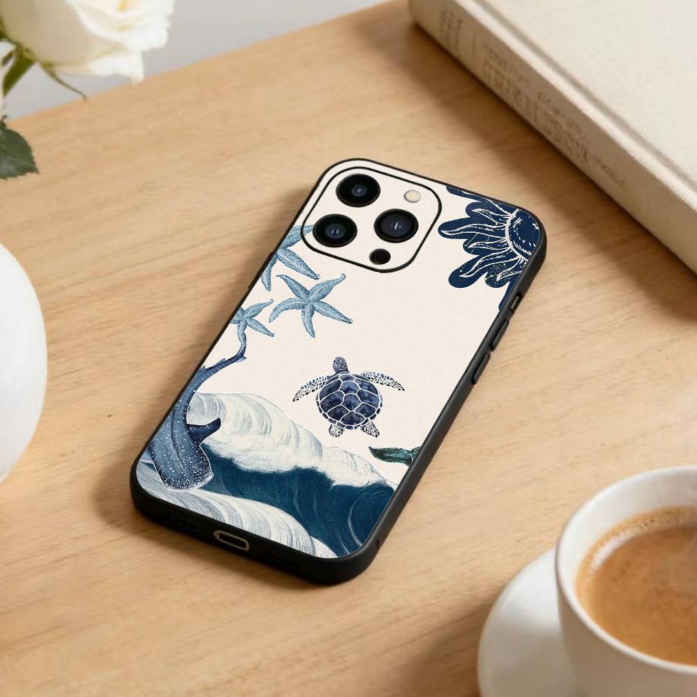 Colorful Marine Organism Phone Case For iPhone 17 16 15 14 13 12 Max Plus Silicone Black Cover