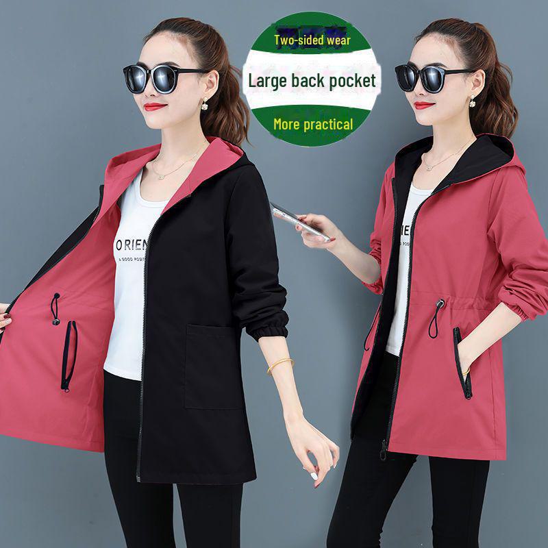 Женская двухсторонняя ветровка 2024 года: Средняя длина, повседневный корейский стиль, свободный крой, для весны и осени