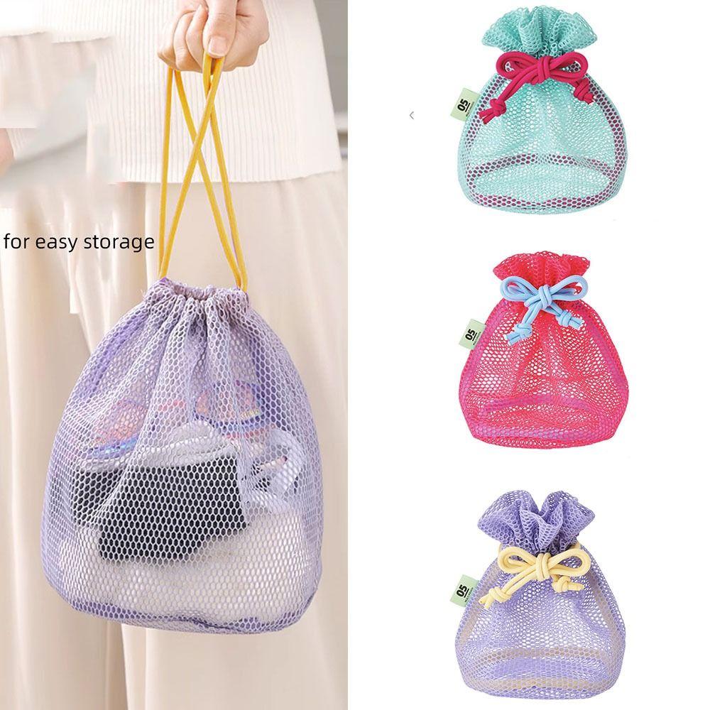 Reusable Mesh Drawstring Bag Ultra Light Travel Toiletry Bag Makeup Storage Bag  Cosmetic Pouch