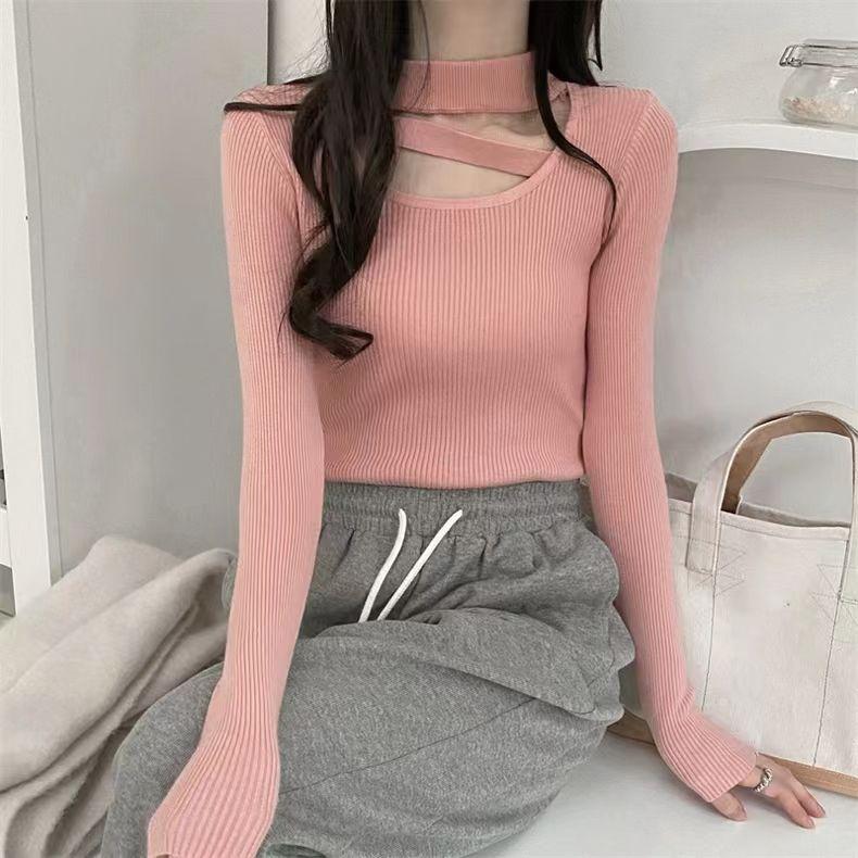 Осень и зима Приталенный свитер с круглым вырезом и висячей горловиной, вязаный свитер, женский асимметричный топ с длинными рукавами