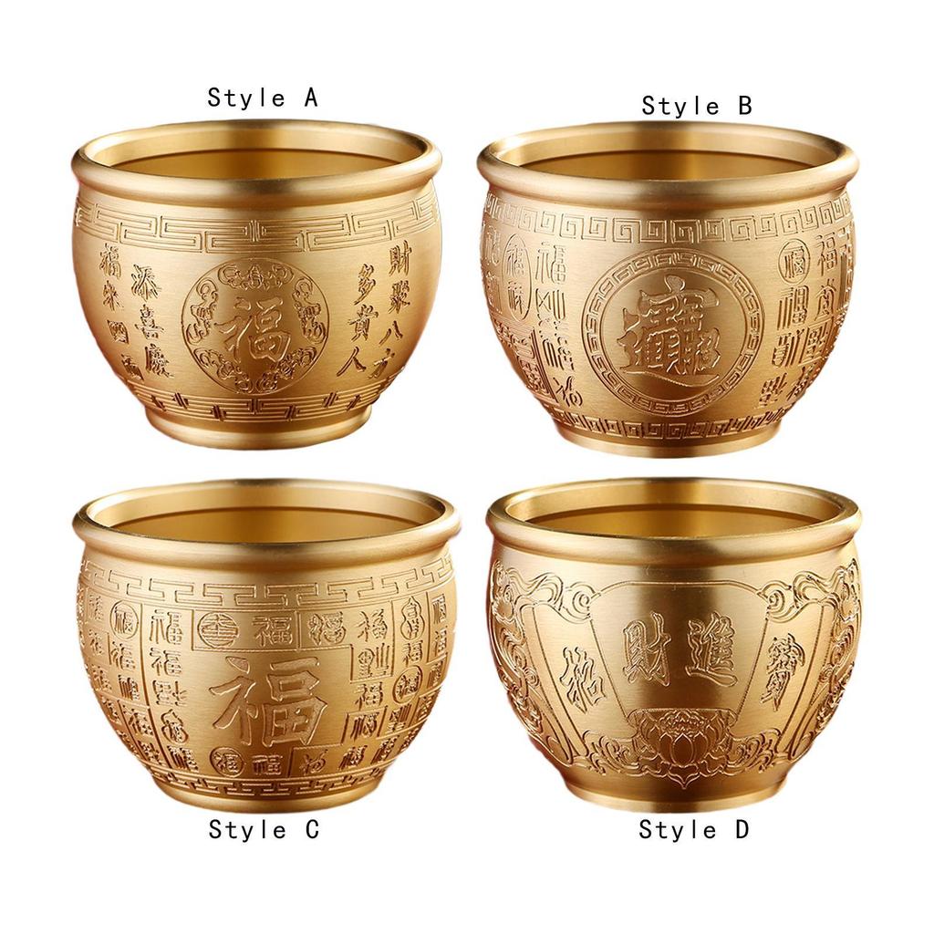 Chinese Treasure Bowl Cornucopia Bowl Brass Ornament Collectible Gift Feng Shui Decor Money Drawing Bowl for Living Room Desk