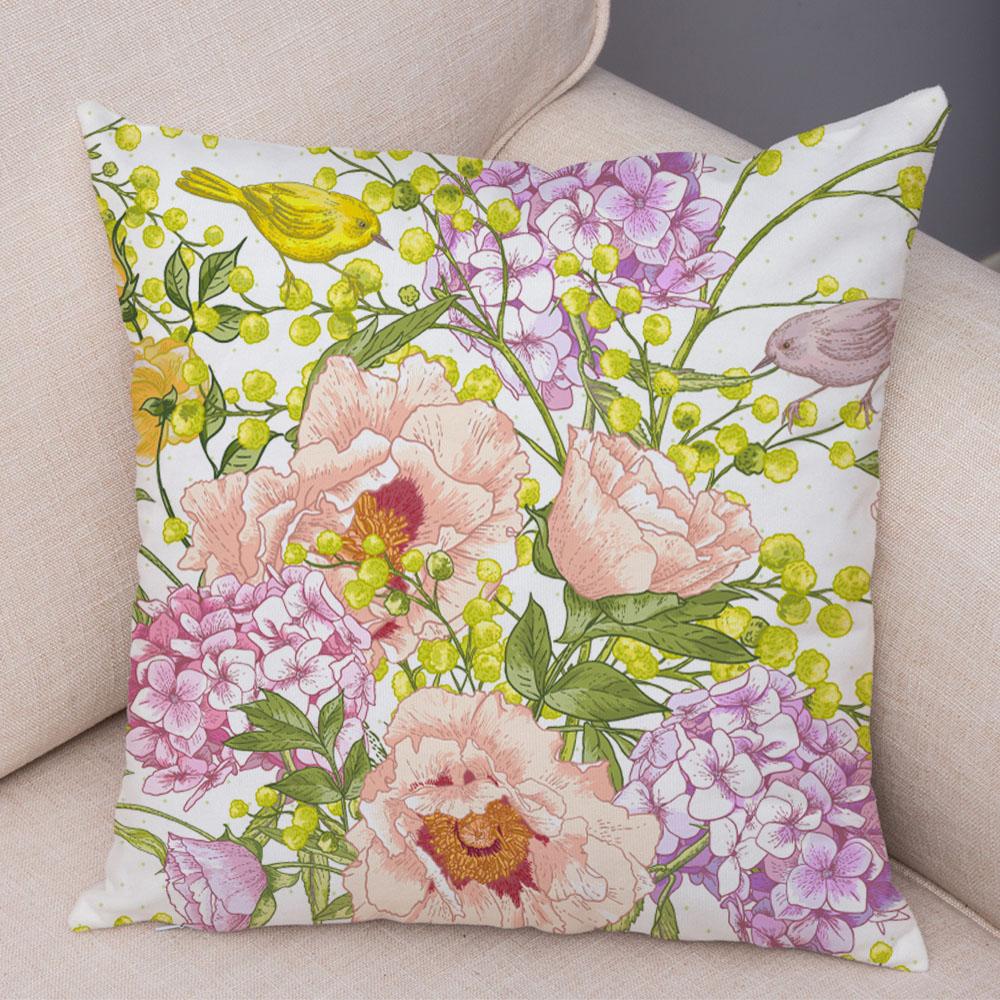 Rose Red Flower Pillowcase Decorative Bird Flower Plant Pillowcase Cushion Sofa Home Car