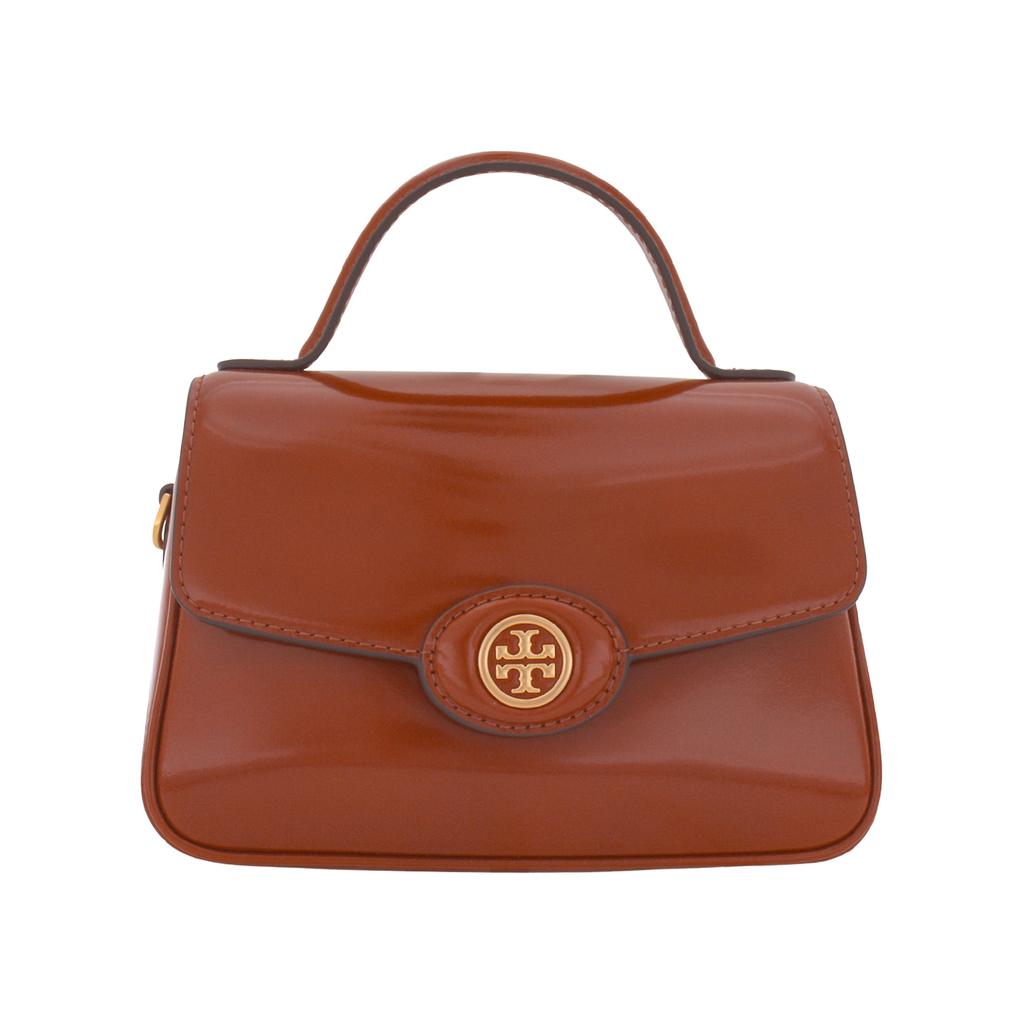 Tory Burch Robinson Gold Double T Logo Smooth Flap Removable Shoulder Strap Patent Leather Shoulder Crossbody Handbag Small Women handbag 147467-223