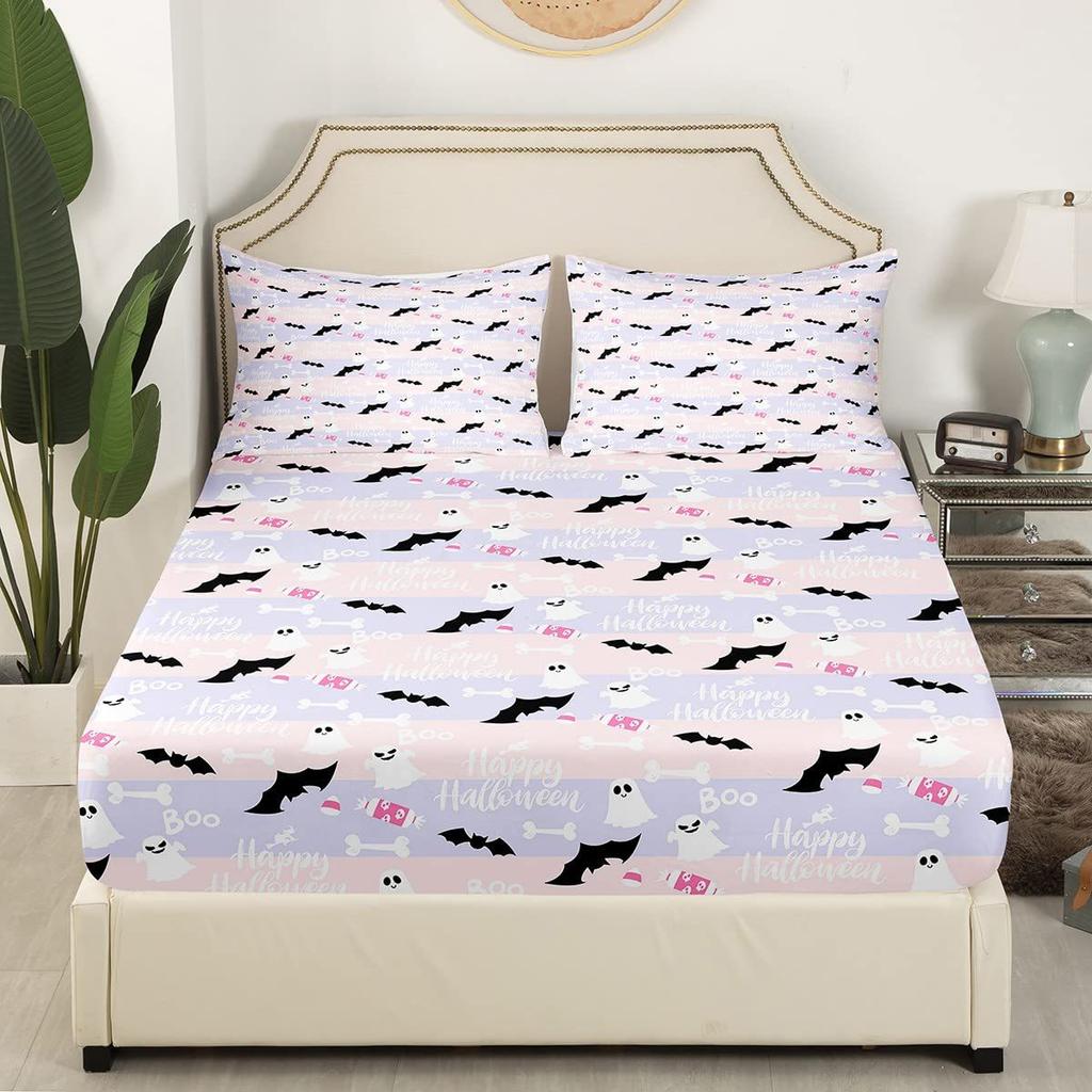 Halloween Ghost Bat Cartoon Pattern Sheet Four-Piece Bedroom Room Dormitory Bedding Decoration