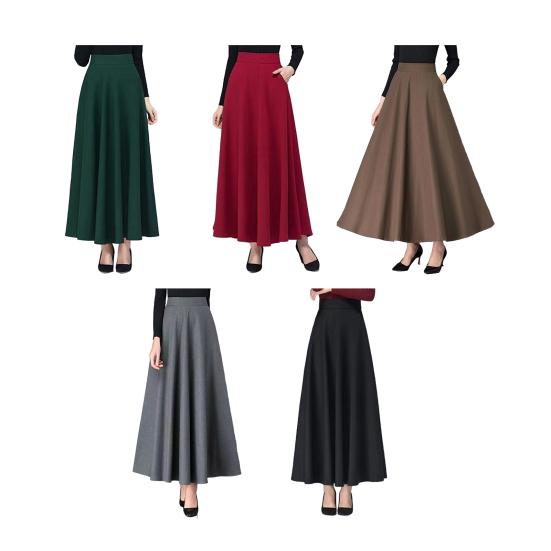 Макси-юбка с высокой талией А-силуэта Длинная юбка с карманами Дышащая Утягивающая Дизайн с большим подолом Юбка для офисной леди