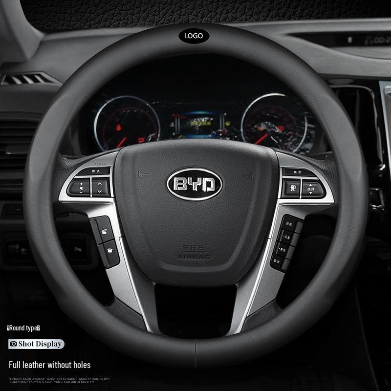 Premium Genuine Leather Steering Wheel Cover for BYD: Tang, DMI, Yuan, Song Pro, Qin Plus, Han EV, Dolphin, F3, S7