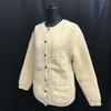 Northern Isles 100% Virgin Wool Long Cardigan Women M Ivory Aran Pattern Vintage(USED)