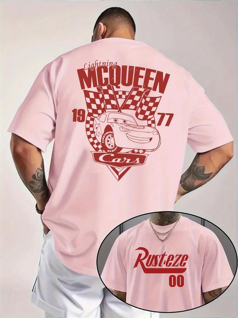 Мужская футболка Disney Car Lightning McQueen, 100% чистый хлопок, короткий рукав, модный и высококачественный мужской топ