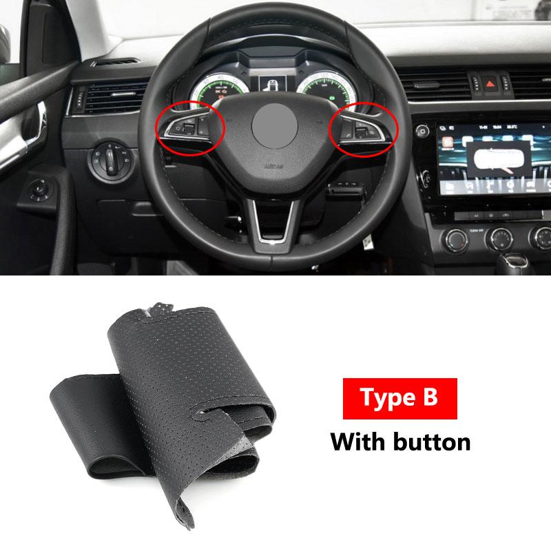 Car Steering Wheel Cover For Skoda Octavia Superb Fabia Citigo Roomster 2013- Rapid Yeti Kodia Perforated Microfiber