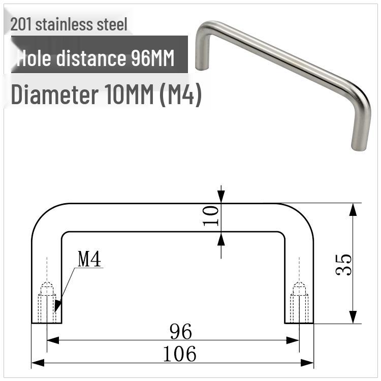 304 Stainless Steel U-Shaped Cabinet Handle, Polished Carbon Steel Round Bar Pull, available in sizes M3, M4, M5.