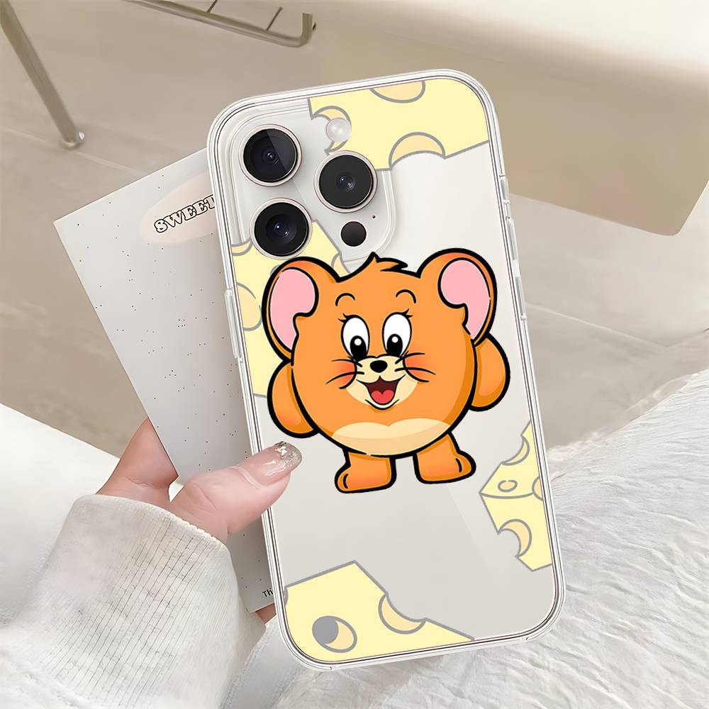Милый Чехол для Телефона с Джерри и Томом Для IPhone 17 16 15 14 Plus 13 12 11 Pro Max Задняя Крышка Телефона Прозрачный Ударопрочный Чехол