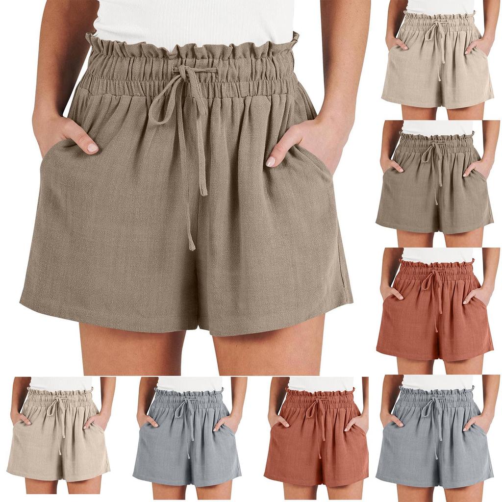 Women's Linen Shorts Summer Beach Casual Comfort Shorts Elastic Waist Lightweight Drawstring Shorts Casual Shorts With Pockets