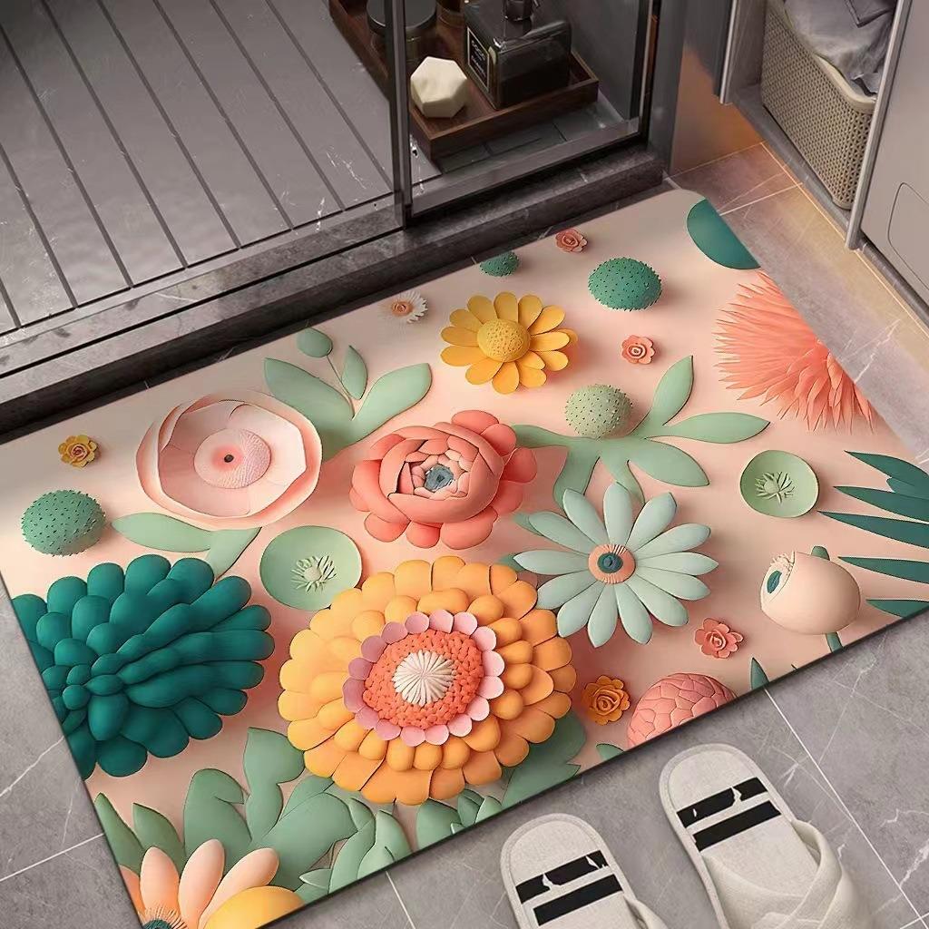 3D Oil Painting Diatomaceous Earth Absorbent Floor Mat Anti Slip Floor Mat Bathroom Door Quick Drying Bathroom Carpet Floor Mat