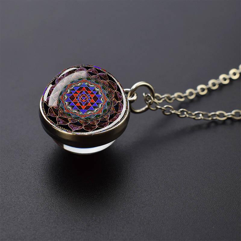 Сакральная геометрия-куб Метатрона, ожерелья Шри Янтра Мандала, двустороннее стеклянный шар, кулон, ожерелье, буддийское ювелирное изделие для йоги, подарок